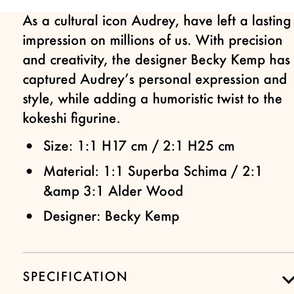 Audrey Hepburn Inspired Lucie Kaas Kokeshi Doll - Picture 8 of 8